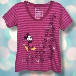 Disney Vintage Y2K Pink Striped Mickey Mouse Women’s Tee Shirt Top Size S
